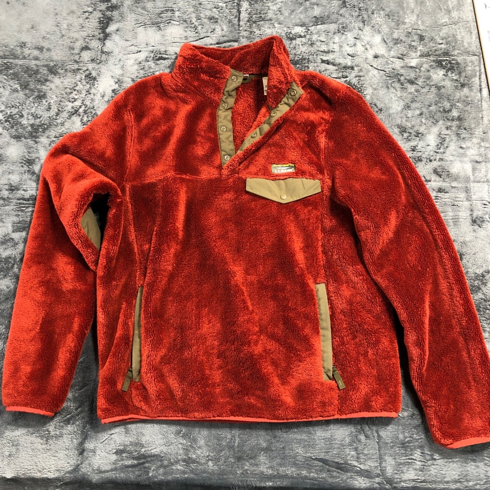 LL Bean Hi-Pile‎ Fleece Pullover Medium M Rust Orange 505087 Quarter Snap